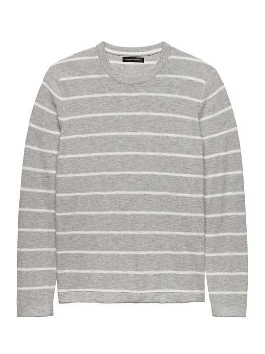 Banana Republic Mens Cotton Stripe Crew-neck Sweater Heather Light Gray Size L