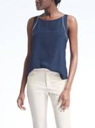 Banana Republic Womens Easy Care Cutaway Framed Top - Navy