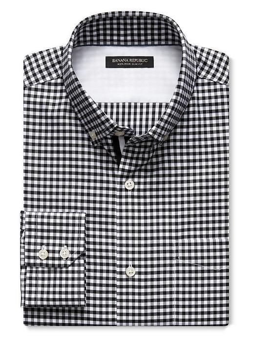 Banana Republic Mens Slim Fit Non Iron Black Gingham Shirt Size L Tall - Black