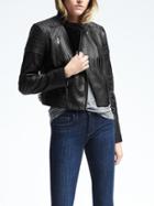 Banana Republic Womens Black Leather Moto Jacket Black Size Xl