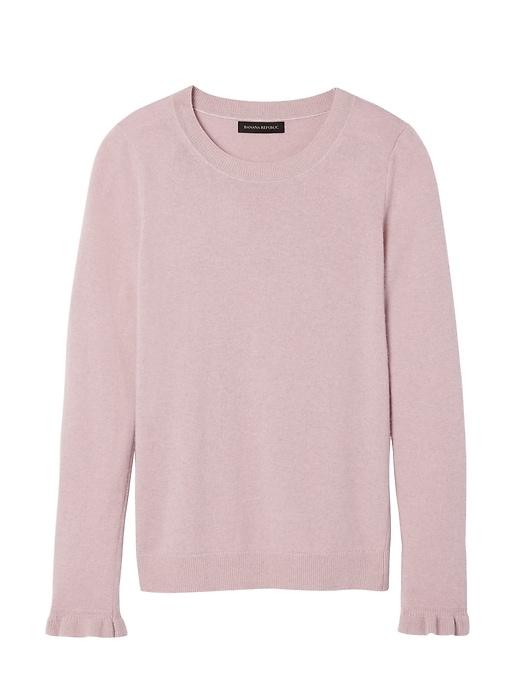 Banana Republic Womens Italian Superloft Ruffle Cuff Crew - Pale Pink