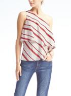 Banana Republic Stripe Flounce Hem Off Shoulder Top - Red