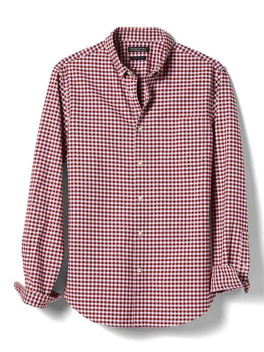 Banana Republic Mens Camden Fit Gingham Mechanical Stretch Oxford Shirt - Tomato Paste