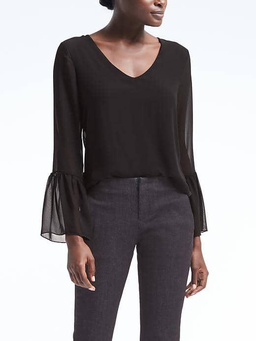 Banana Republic Sheer Overlay Bell Sleeve Top - Black