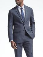 Banana Republic Mens Slim Navy Houndstooth Linen Suit Jacket - Navy