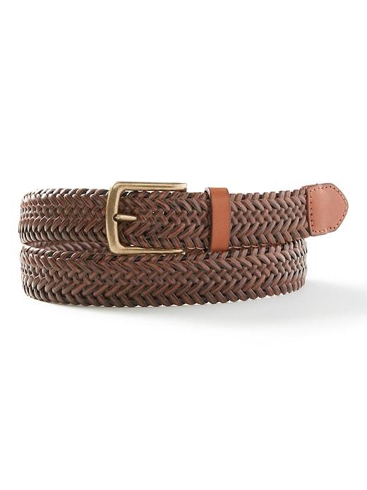 Banana Republic Mens Braided Stretch Leather Belt Cognac Size L