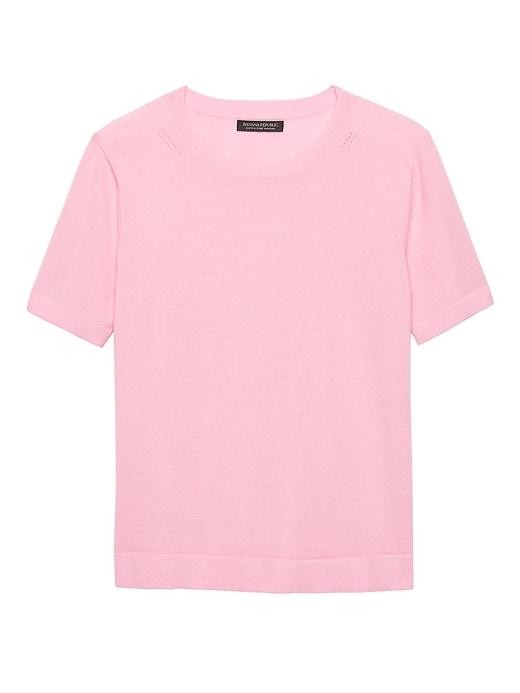 Banana Republic Womens Petite Machine-washable Merino Short-sleeve Crew Pink Icing Size S