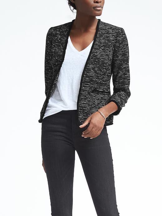 Banana Republic Womens Collarless Fringe Trim Blazer - Black