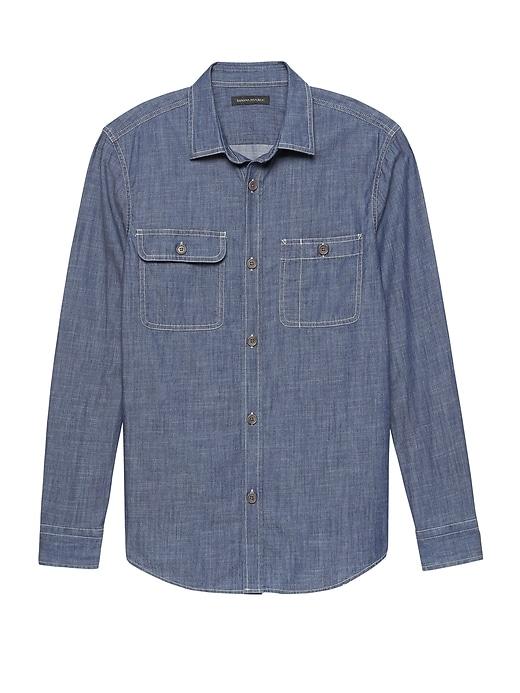 Banana Republic Mens New Slim-fit Double-pocket Chambray Shirt True Indigo Size L