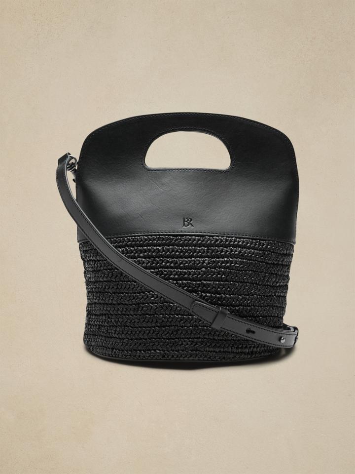 Leather & Straw Bucket Bag