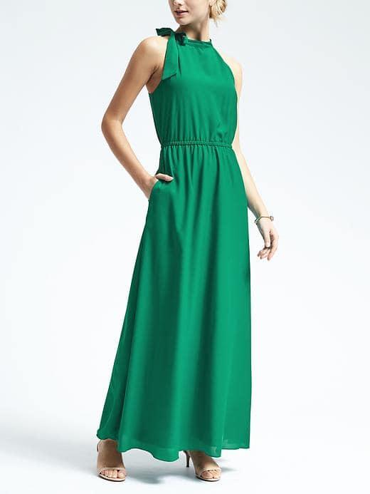 Banana Republic Womens Tie Up Bow Neck Maxi - Cadmium Green