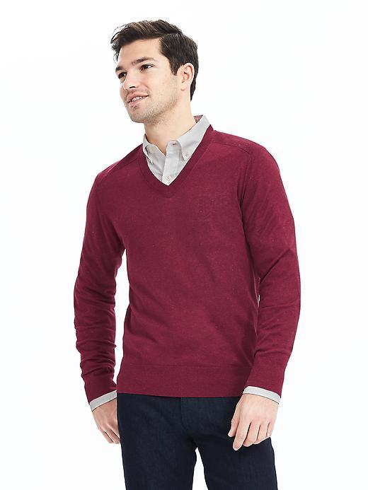 Banana Republic Mens Silk Linen Vee Pullover Size L Tall - Rustic Red