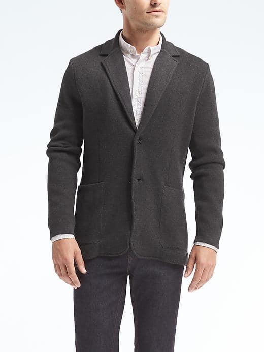 Banana Republic Mens Cotton Blend Sweater Blazer - Heather Charcoal