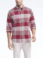 Banana Republic Mens Camden Fit Cotton Stretch Check Oxford Shirt - Fire Red