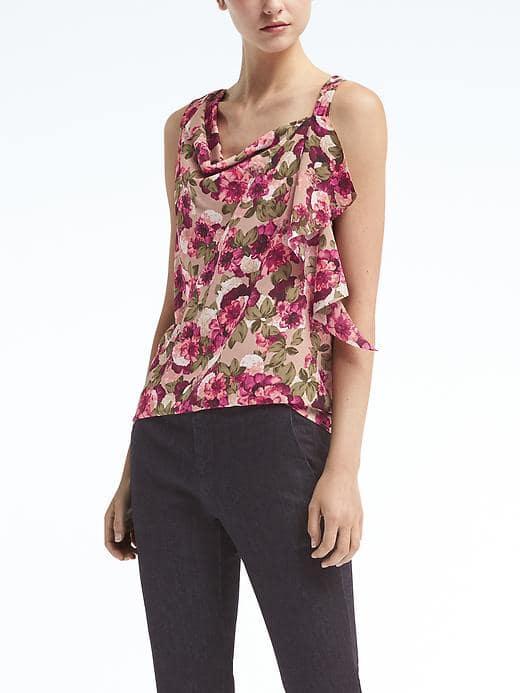 Banana Republic Womens Floral Draped Top - Caramel