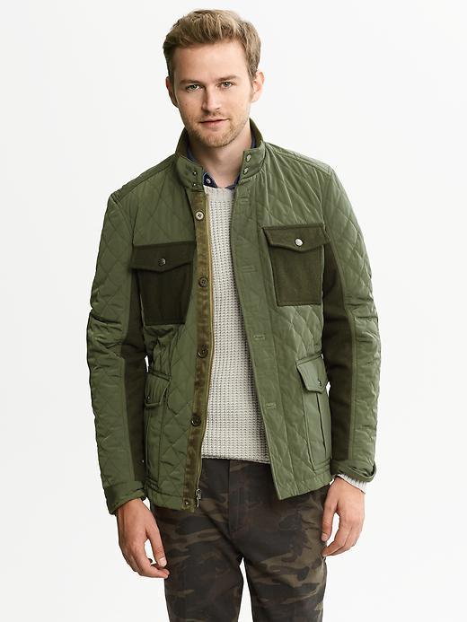 Banana Republic Mixed Media Quilted Jacket - Olive