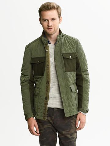 Banana Republic Mixed Media Quilted Jacket - Olive