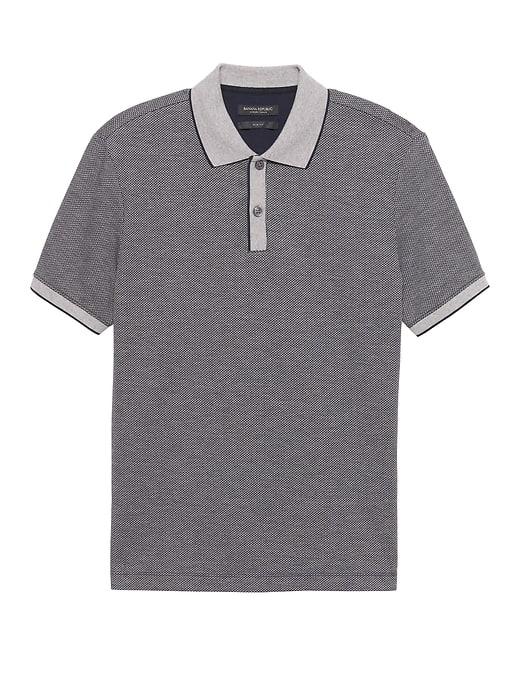 Banana Republic Mens Slim Luxury-touch Jacquard Tipped Polo Shirt Heather Light Gray Size M