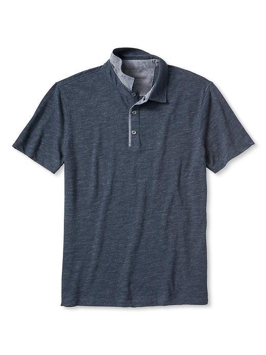 Banana Republic Mens Soft Wash Space Dye Denim Polo Size L Tall - Blue Heather