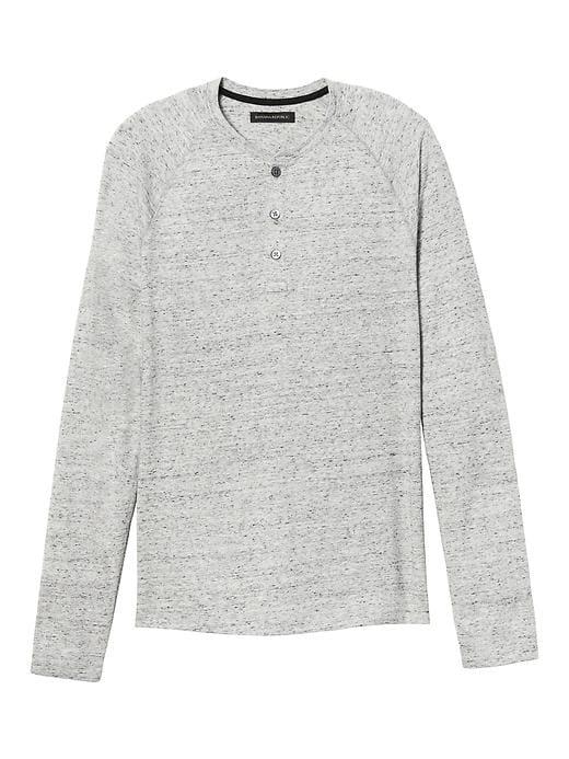 Banana Republic Mens Soft Wash Long Sleeve Raglan Henley - Gray Texture