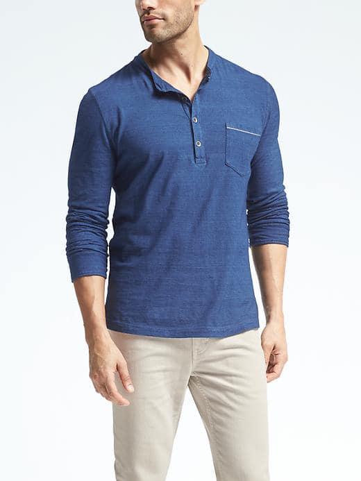 Banana Republic Mens Indigo Banded Henley - Blue Indigo