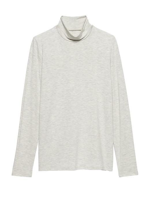 Banana Republic Womens Petite Threadsoft Turtleneck T-shirt Heather Light Gray Size Xs