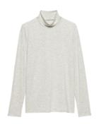 Banana Republic Womens Petite Threadsoft Turtleneck T-shirt Heather Light Gray Size Xs