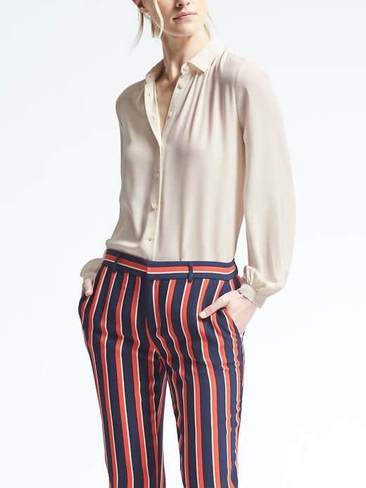 Banana Republic Womens Easy Care Ruched Neck Blouse - White