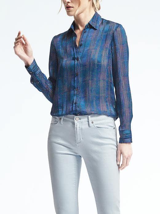 Banana Republic Womens Easy Care Dillon Fit Shadow Stripe Shirt - Royal Blue