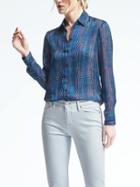 Banana Republic Womens Easy Care Dillon Fit Shadow Stripe Shirt - Royal Blue