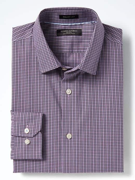 Banana Republic Mens Grant Fit Non Iron Stretch Plaid Shirt - Lilac