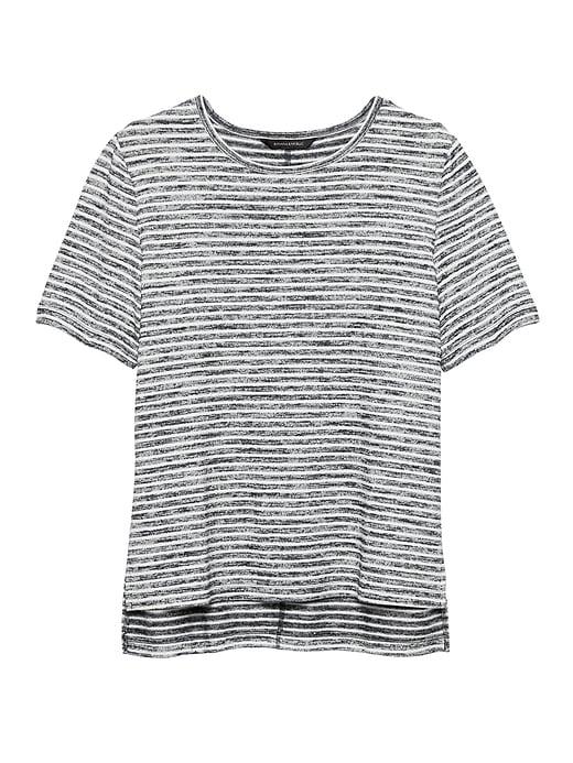 Banana Republic Womens Luxespun Boyfriend T-shirt With Side Slits White & Blue Size S