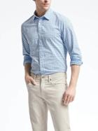 Banana Republic Mens Camden Fit Custom 078 Wash Gingham Shirt - Blue Tropic