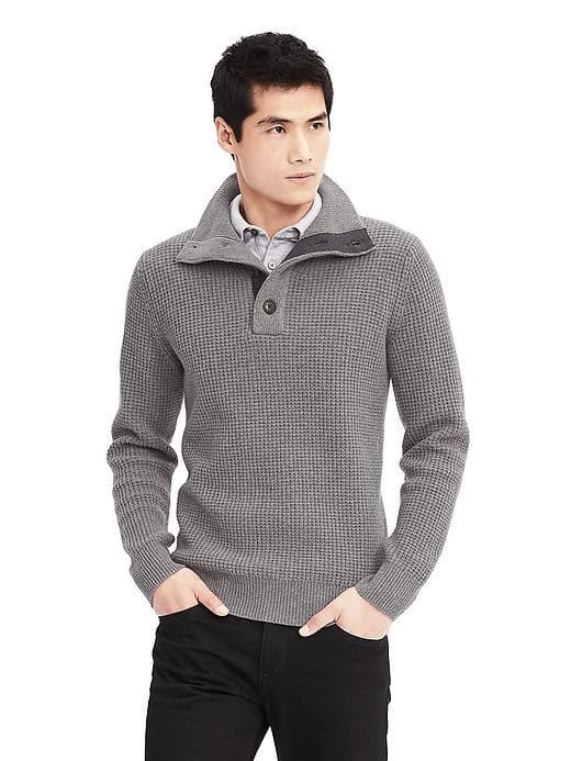 Banana Republic Mens Heritage Button Mock Pullover - Black