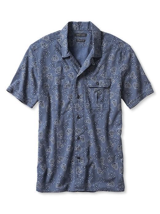 Banana Republic Mens Camden Fit Paisley Short Sleeve Shirt Size L Tall - Navy Star