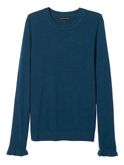 Banana Republic Womens Fine Italian Superloft Ruffle Cuff Pullover Crew - Peacock Teal