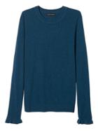 Banana Republic Womens Fine Italian Superloft Ruffle Cuff Pullover Crew - Peacock Teal