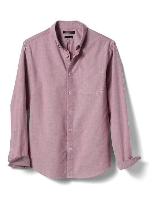 Banana Republic Mens Camden Fit Mechanical Stretch Oxford Shirt - Red