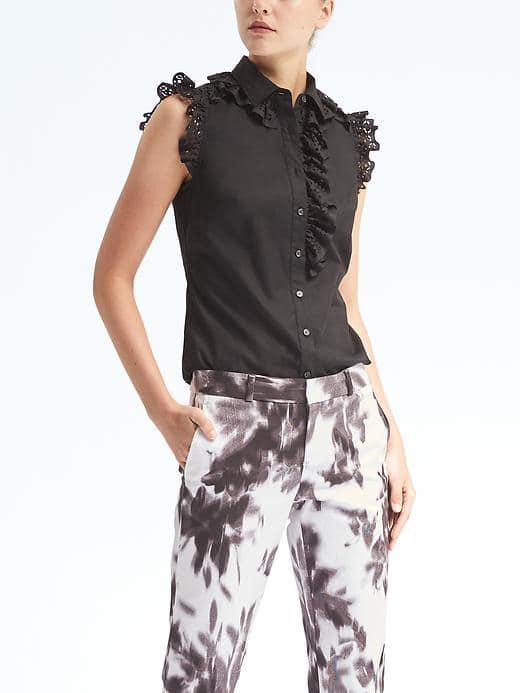 Banana Republic Womens Laser Cut Poplin Shirt - Black