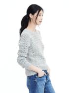 Banana Republic Womens Metallic Leaf Cable Knit Pullover - Light Blue