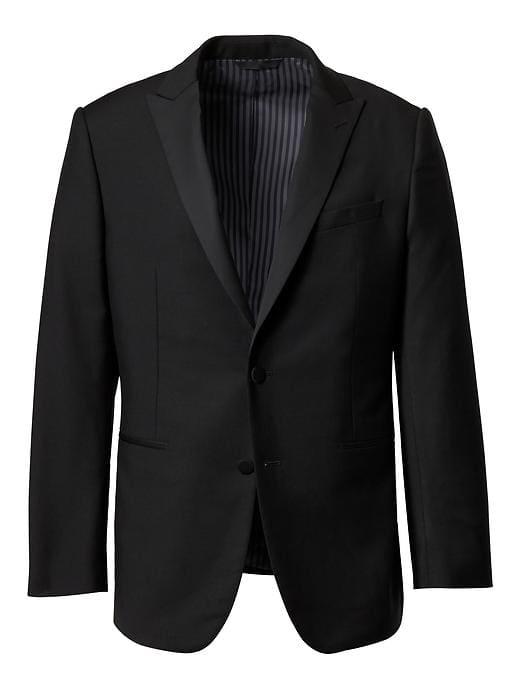 Banana Republic Mens Standard Monogram Black Italian Wool Mohair Tuxedo Jacket - Black