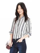 Banana Republic Dillon Fit Striped Linen/cotton Shirt Size M Petite - Cocoon