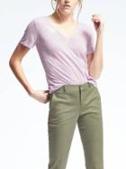 Banana Republic Womens Short Sleeve Linen Vee Tee - Sugar Crush Purple