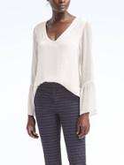 Banana Republic Womens Sheer Overlay Bell Sleeve Top - White