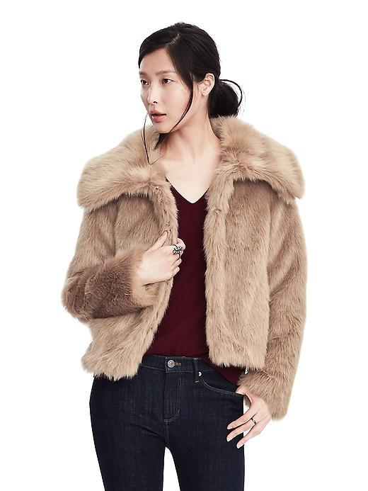 Banana Republic Faux Fur Cropped Coat - Golden Beige