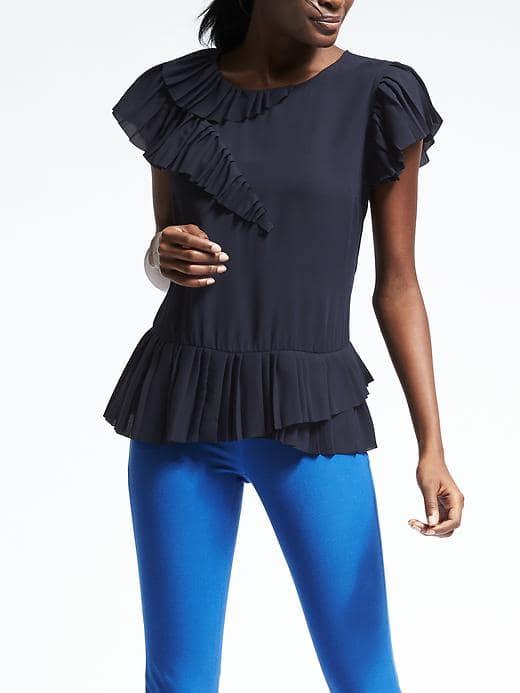 Banana Republic Womens Pleat Peplum Top - Preppy Navy