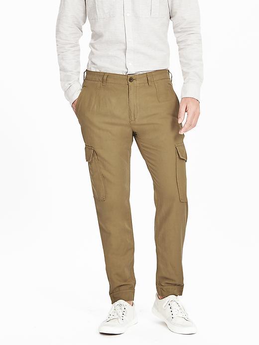 Banana Republic Mens Aiden Slim Linen Cotton Cargo Pant Size 32w 36l Tall - Beige