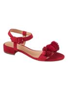 Banana Republic Womens Pom Pom Low Heel Sandal Ruby Red Suede Size 7 1/2