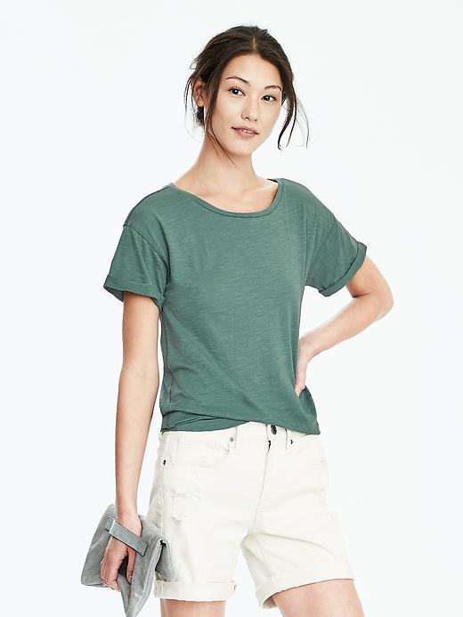 Banana Republic Womens Roll Sleeve Crew Tee Size L - Lake House Green