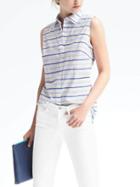 Banana Republic Womens Riley Fit Printed Stripe Sleeveless Shirt - Cerulean Blue